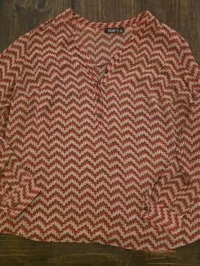 a.n.a Rust Red and Cream Geometric Print Blouse 2xl